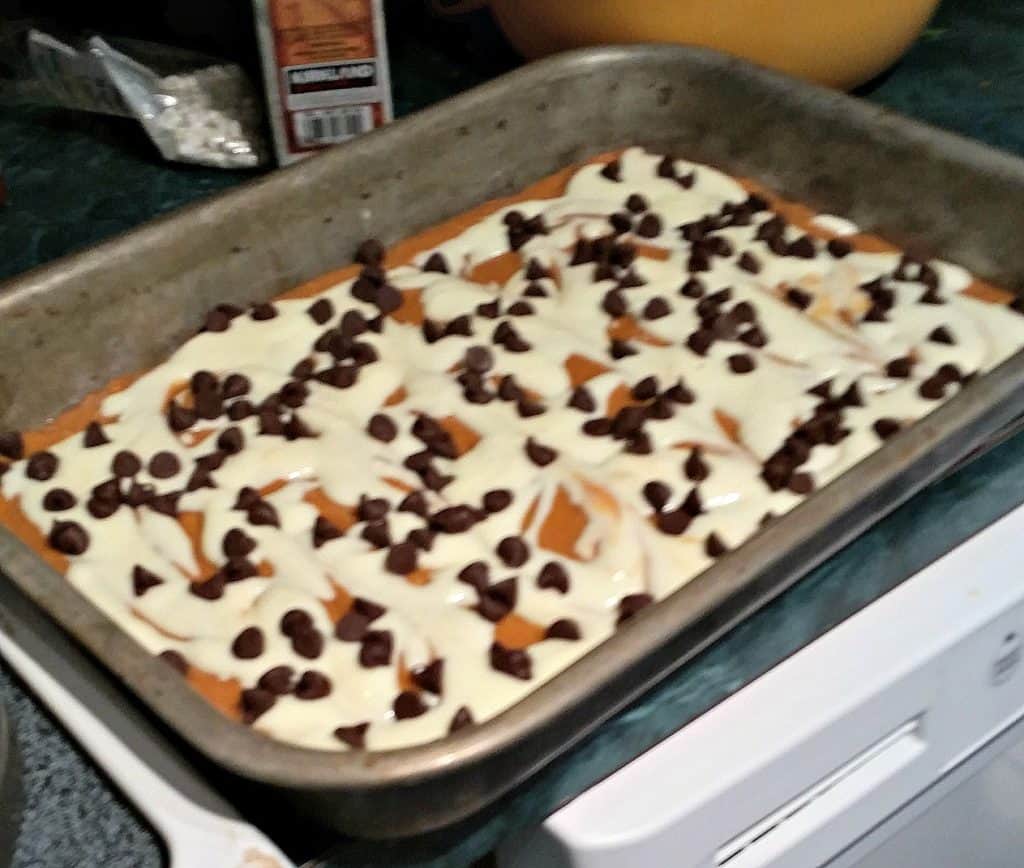 Marbled Pumpkin Cream Cheese Squares Right before oven