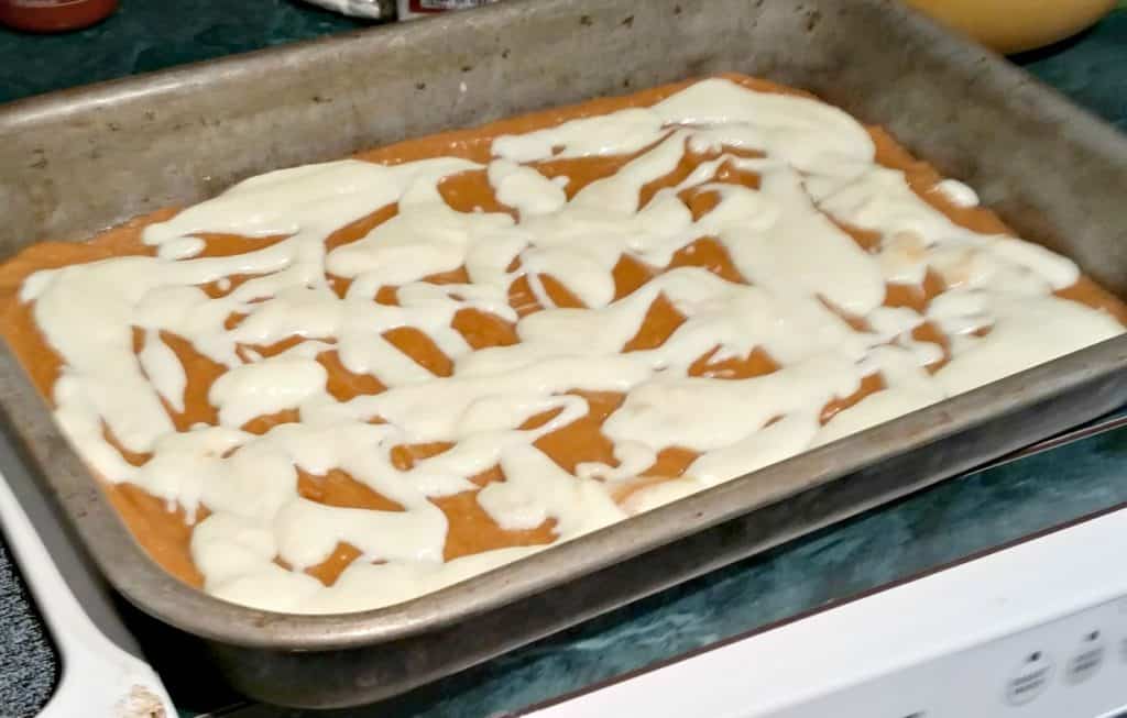 Marbled Pumpkin Cream Cheese Squares before marbling