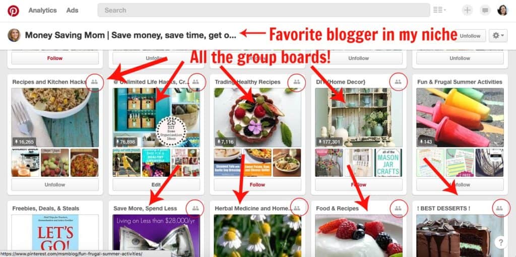 Group boards from favorite pinner