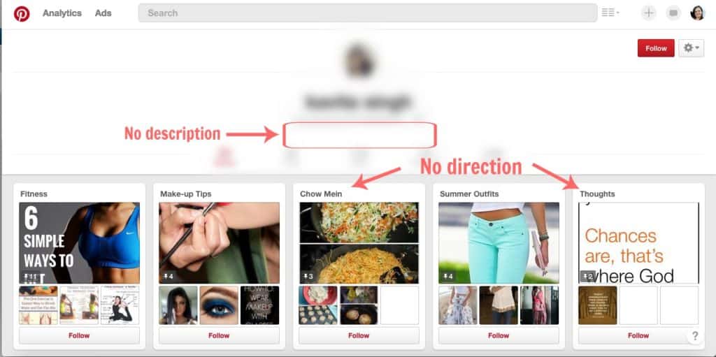 Bad Pinterest Profile Example