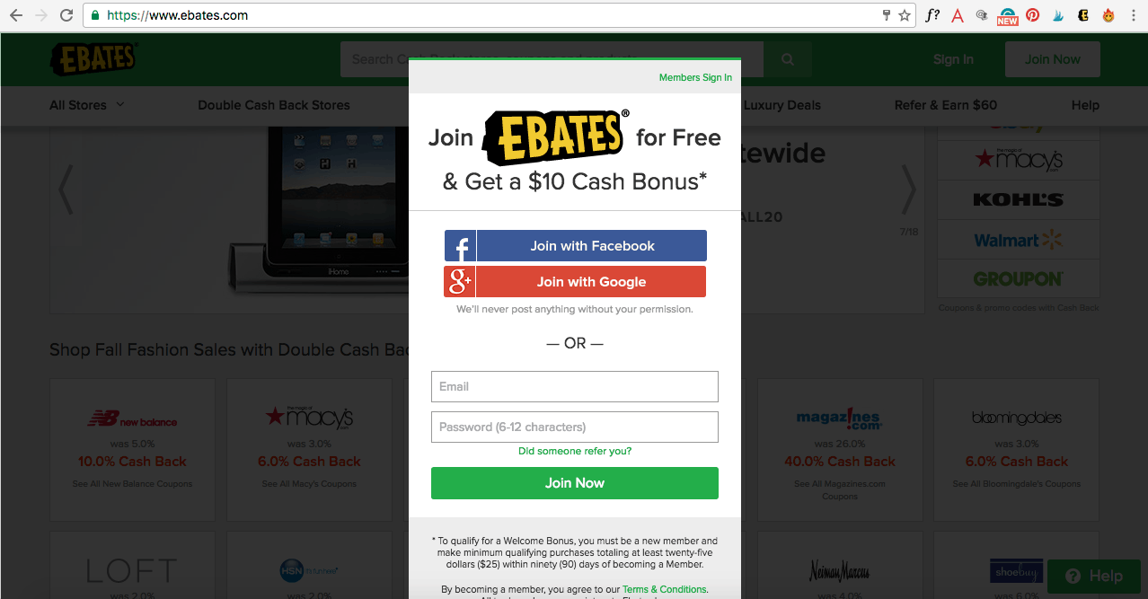 Click here to sign up for Ebates and get your $10 gift card to Target, Walmart, Kohls or Macy's.