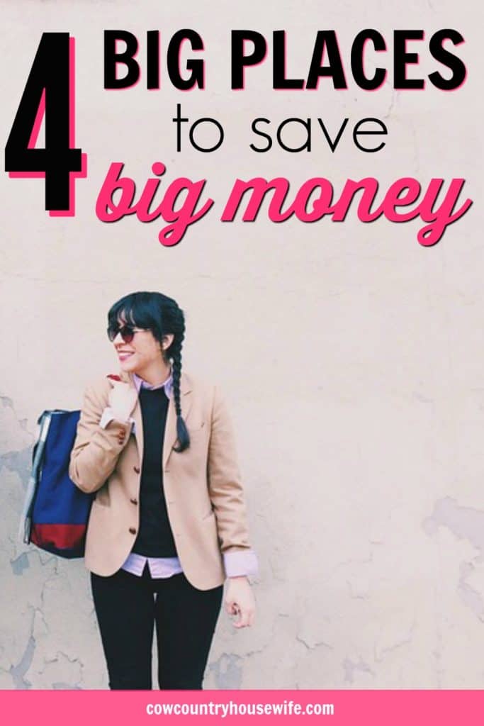 These are great! Pinching pennies is great, but there are some big places to save big money quickly. You could spend months and months trying to save this amount of money or you could just change these 4 big categories in your budget. 4 Big Places to Save Big Money