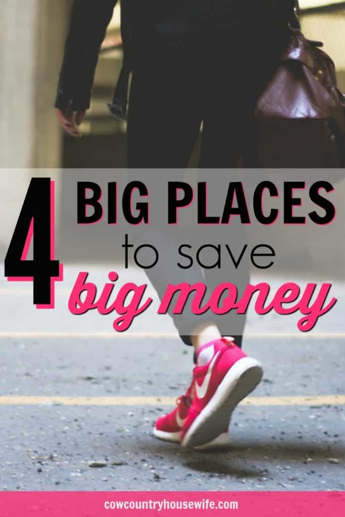 These are great! Pinching pennies is great, but there are some big places to save big money quickly. You could spend months and months trying to save this amount of money or you could just change these 4 big categories in your budget. 4 Big Places to Save Big Money
