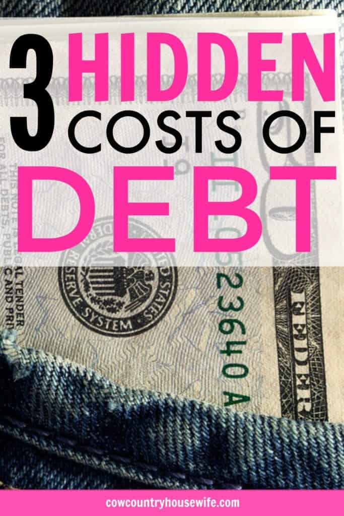 I never thought of these! Debt costs more than just your monthly payment. There are 3 hidden costs of debt and they will absolutely drain your bank account. Save money and pay off debt fast when you're not worried about trying to stay on top of your payments AND these hidden costs. Debts costs you more than you might think!